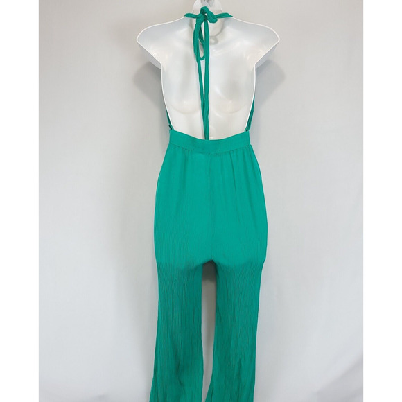 Lilyful Halter Jumpsuit Bow Knot Ankle Pants Deep V Neck Women S Gauzy Green - Picture 2 of 14